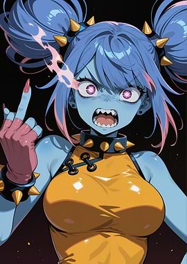 Angry Blue Anime Girl with Spikes