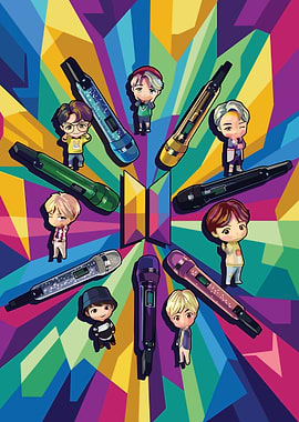 BTS Chibi Characters with Microphones