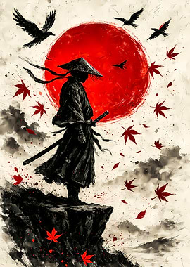 Samurai Warrior Under a Red Sun