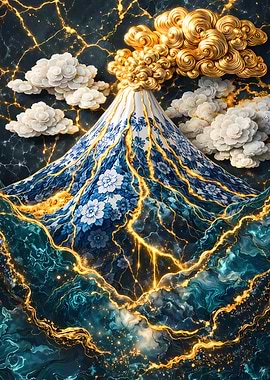 Majestic Mount Fuji with Golden Clouds