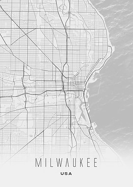 Milwaukee, Wisconsin - Minimal White City Streets Map, USA Wall Art