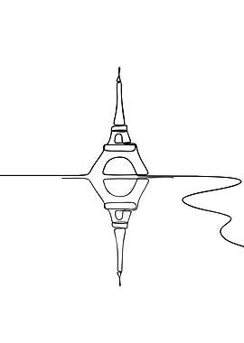 Eiffel Tower Reflection Line Art