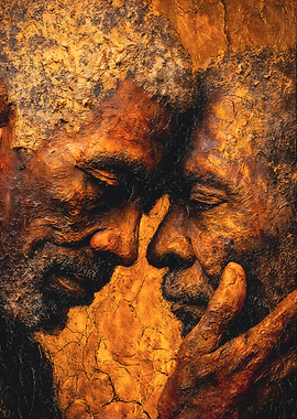 Golden Impasto Male Couple Portrait