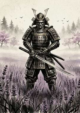 Samurai in Lavender Field