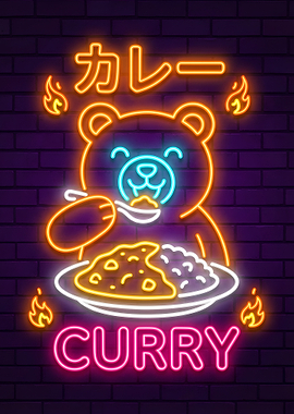 Cute Bear Eating Curry Neon Sign
