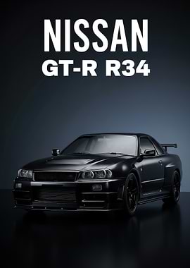 Nissan GT-R R34 Black Car poster