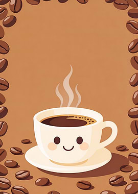 Cute Coffee Cup with Coffee Beans