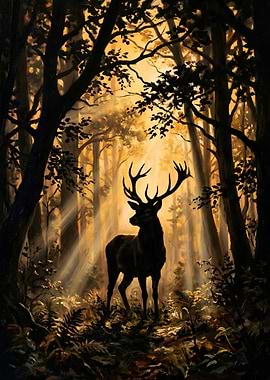 Majestic Stag in Sunlit Forest