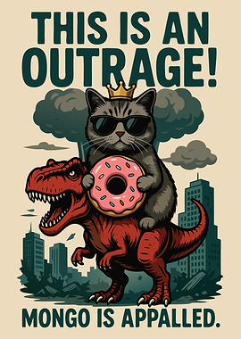 Cat Riding Dinosaur with Donut