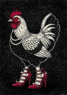 Glamorous Rooster in High Heels
