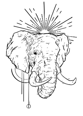 Geometric Elephant with Sunburst