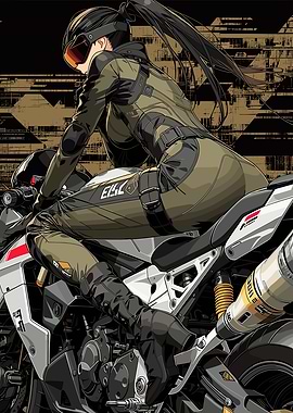 Anime Woman Riding a Motorcycle