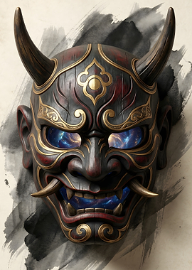 Demonic Oni Mask with Cosmic Eyes
