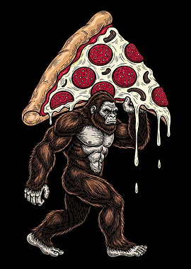 Gorilla Carrying Giant Pizza Slice