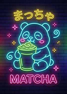 Cute Panda Drinking Matcha Neon Sign