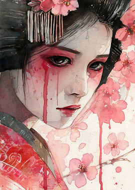 Geisha with Cherry Blossoms