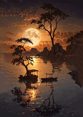Serene Moonlit Night on the Water