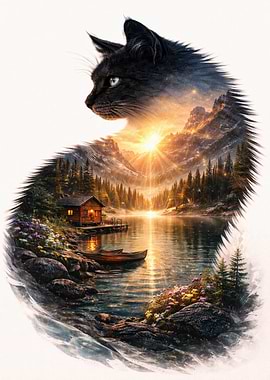 Black Cat Double Exposure Landscape