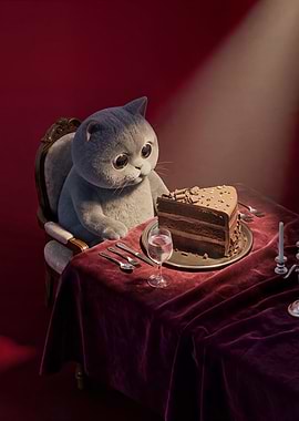 Cat with Chocolate Cake