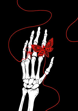 Skeleton Hand with Red Moth and String