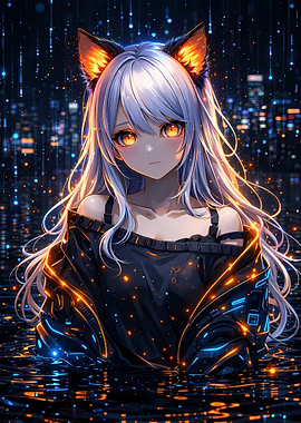 Cyberpunk Anime Girl with Fox Ears
