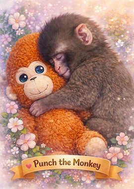Baby Monkey Hugging a Plush Toy