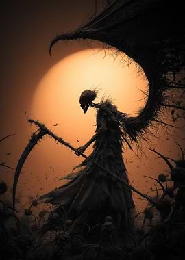Grim Reaper with Scythe and Moon