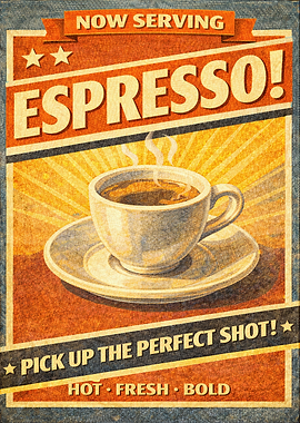 Espresso Now Serving Vintage Poster