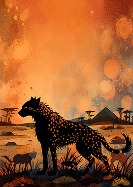 African Hyena in a Stylized Landscape