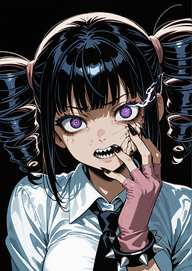 Creepy Anime Girl with Purple Eyes