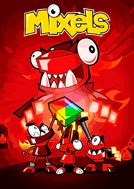 Mixels characters with rainbow cube