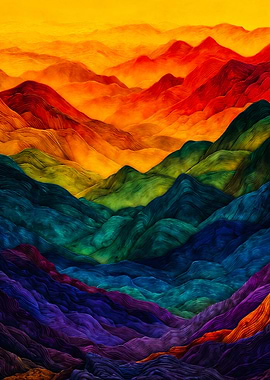 Vibrant Abstract Rainbow Mountains