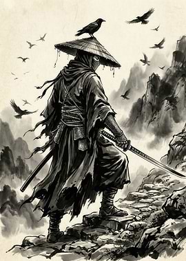 Ninja with Crow on Hat