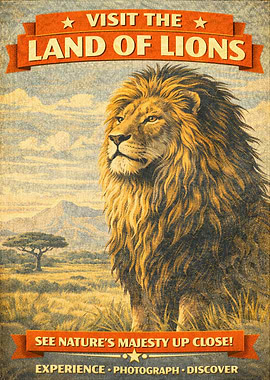 Visit the Land of Lions Vintage Poster