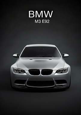 silver BMW M3 E92 Front View poster