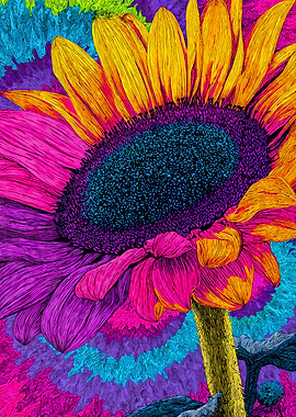 Vibrant Psychedelic Sunflower