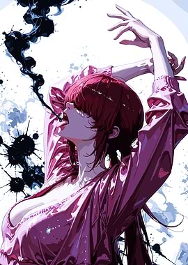 Woman in Pink Jacket with Black Ink Splatter