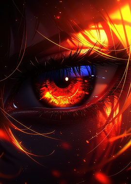 Fiery Anime Eye with Sparks