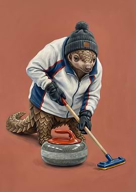 Pangolin playing curling