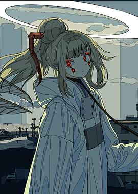 Anime Girl with Halo and Red Eyes