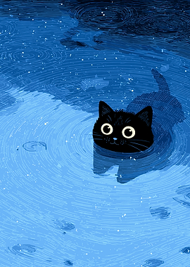 Black cat in blue water