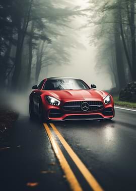 Mercedes AMG on a misty road