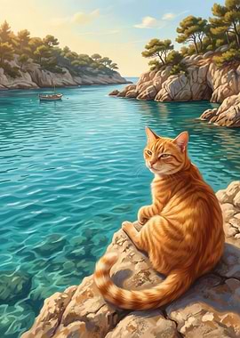 Orange Cat by the Sea