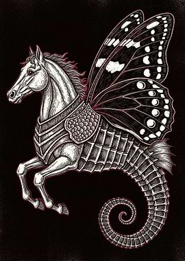 Mythical Creature: Horse-Seahorse Hybrid with Butterfly Wings