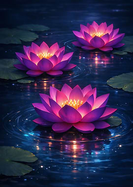 Enchanting Lotus Flowers at Night