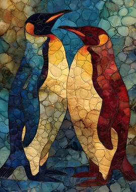 Two King Penguins in Abstract Background