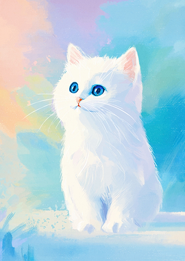 Cute White Kitten with Blue Eyes