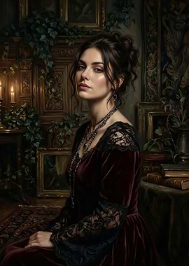 Victorian Woman in Velvet Dress