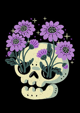 Skull with Purple Flowers