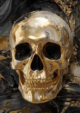 Golden Skull with Black and Gold Swirls